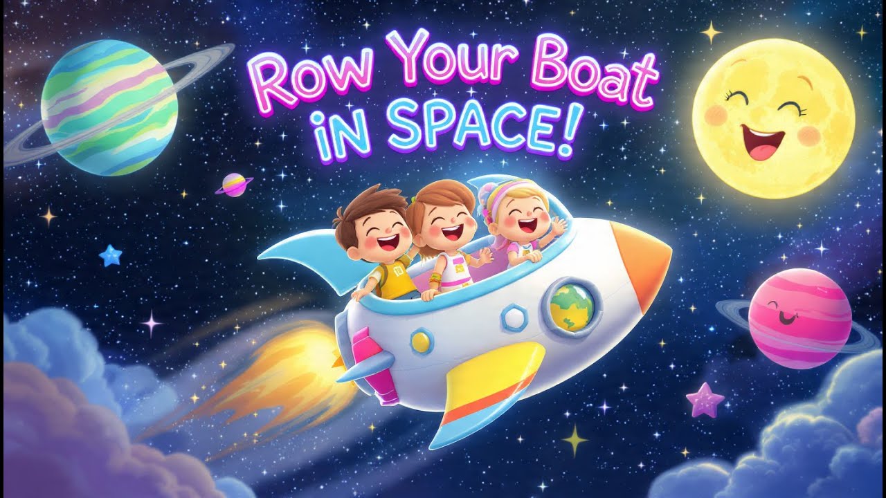 Row Your Boat in Space 🚀 | Kids Song | Learn Planets & Stars | Fun Nursery Rhyme for Children