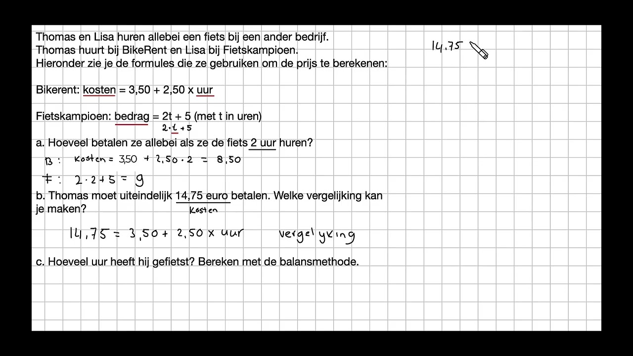 Lineaire vergelijking opstellen en oplossen met de balansmethode