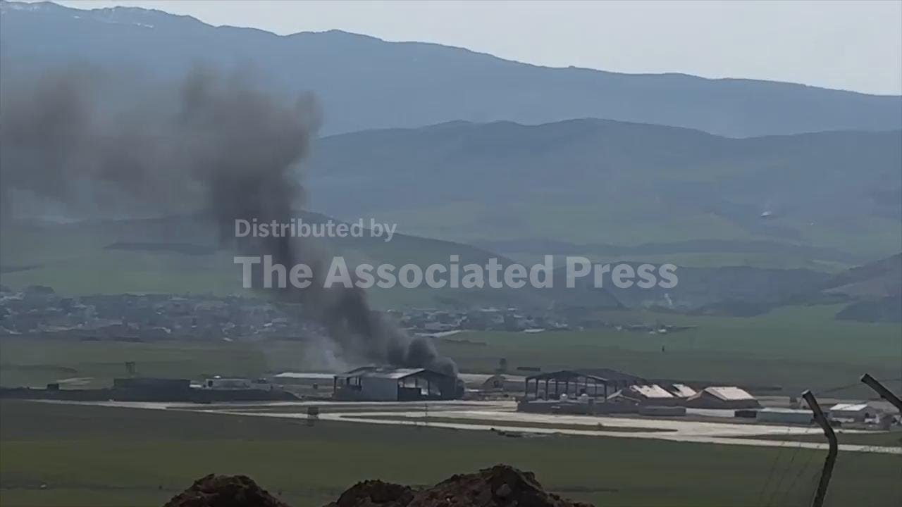 Smoke rises from the Harir base after attacks in the region