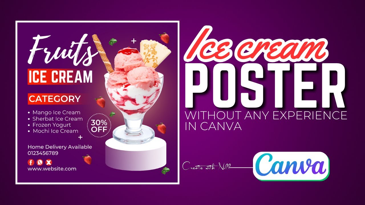 Studding Glass Ice Cream Banner Design in Canva | Get Canva Pro for FREE