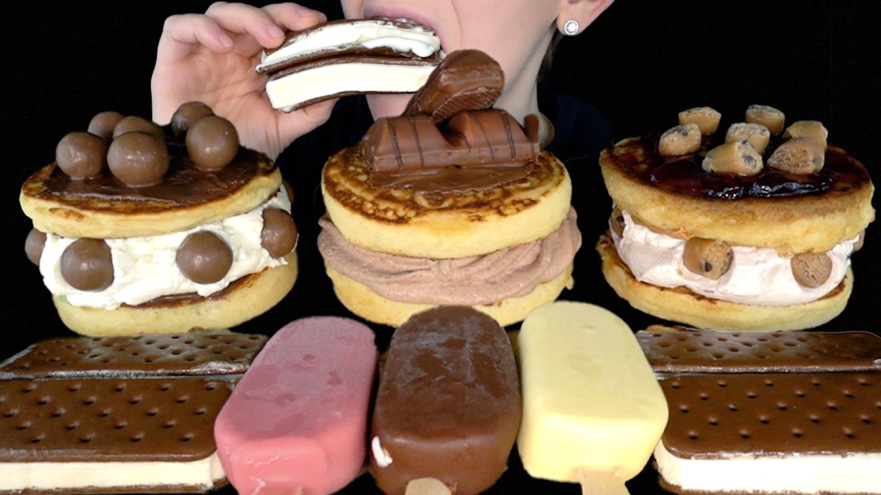 ASMR Cream Pancake Sandwiches, Magnum Chocolate Ice Cream Bars & Ice Cream Sandwiches