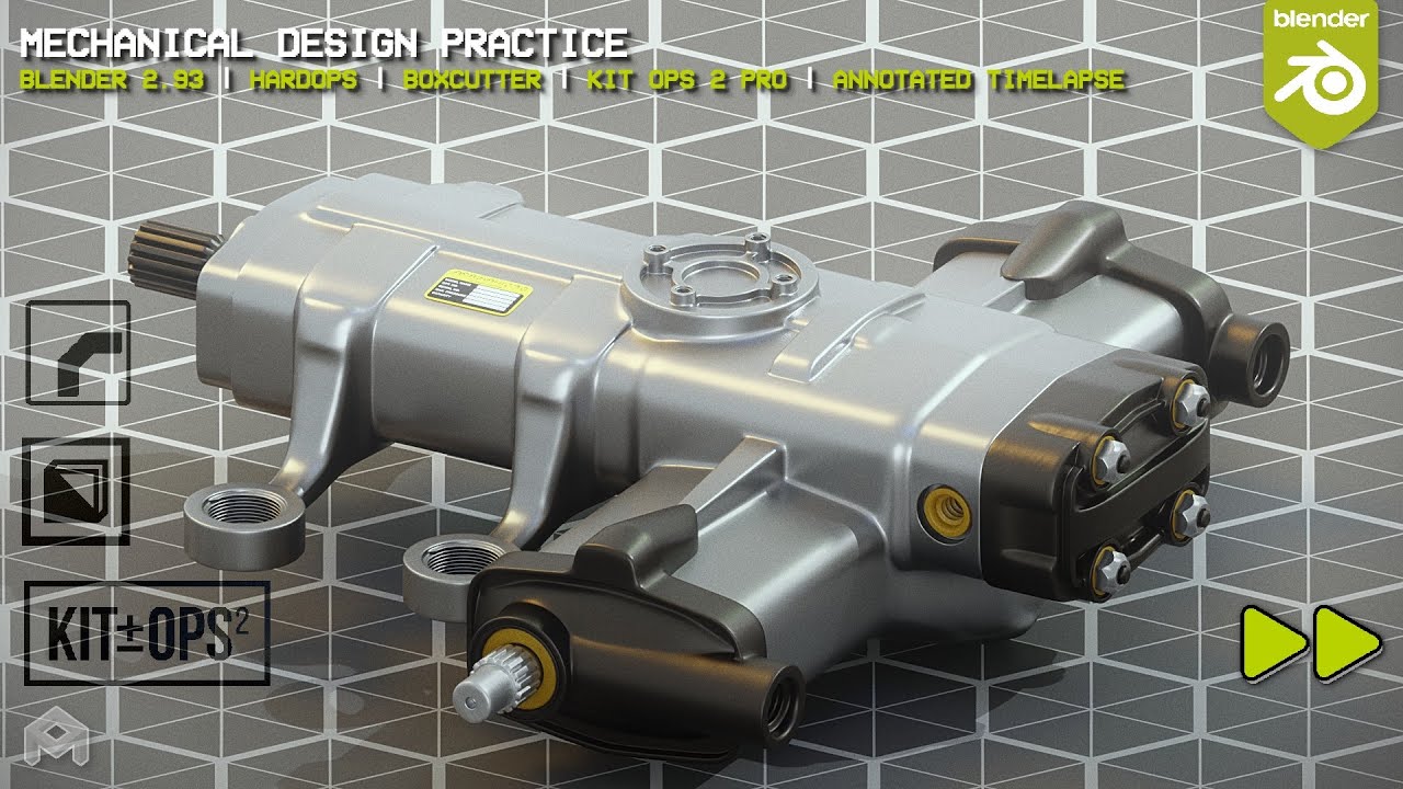 Modeling an Hydraulic Gear Pump in #b3d | Hard Ops, Boxcutter, Kit Ops | Timelapse