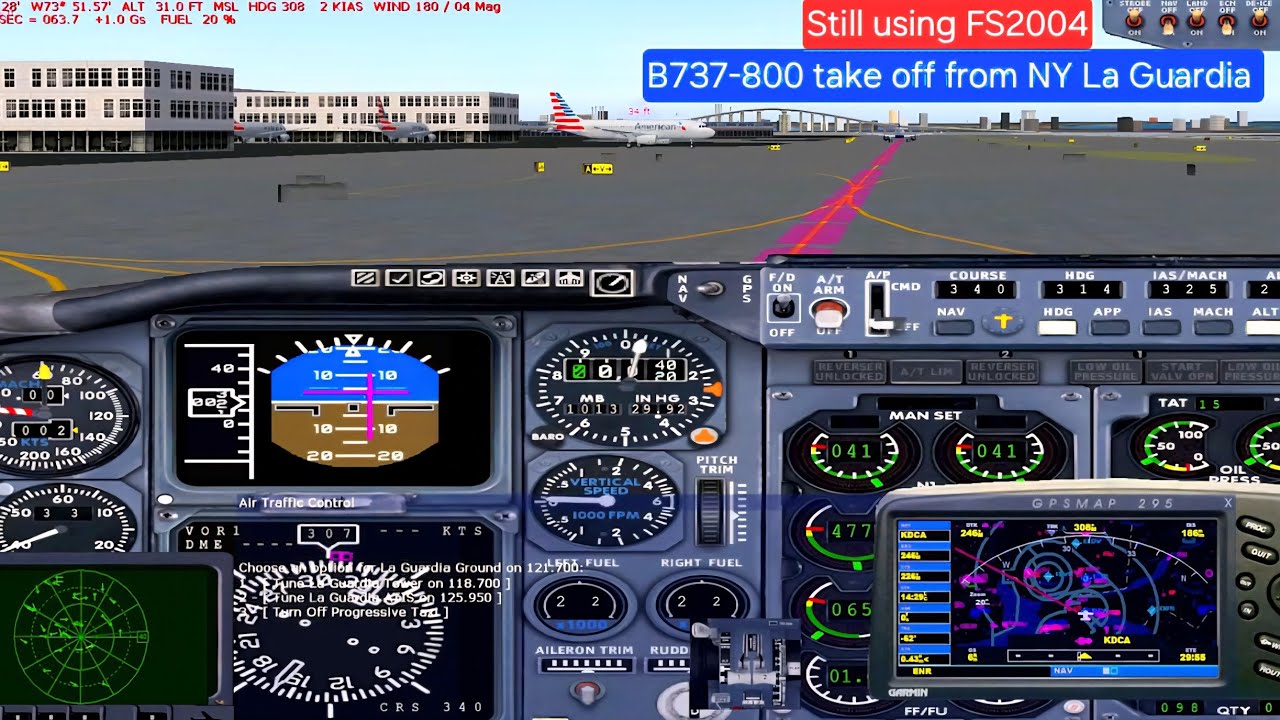 Boeing 737-800 Takeoff from New York LaGuardia with NEAR-MISS! | FS2004