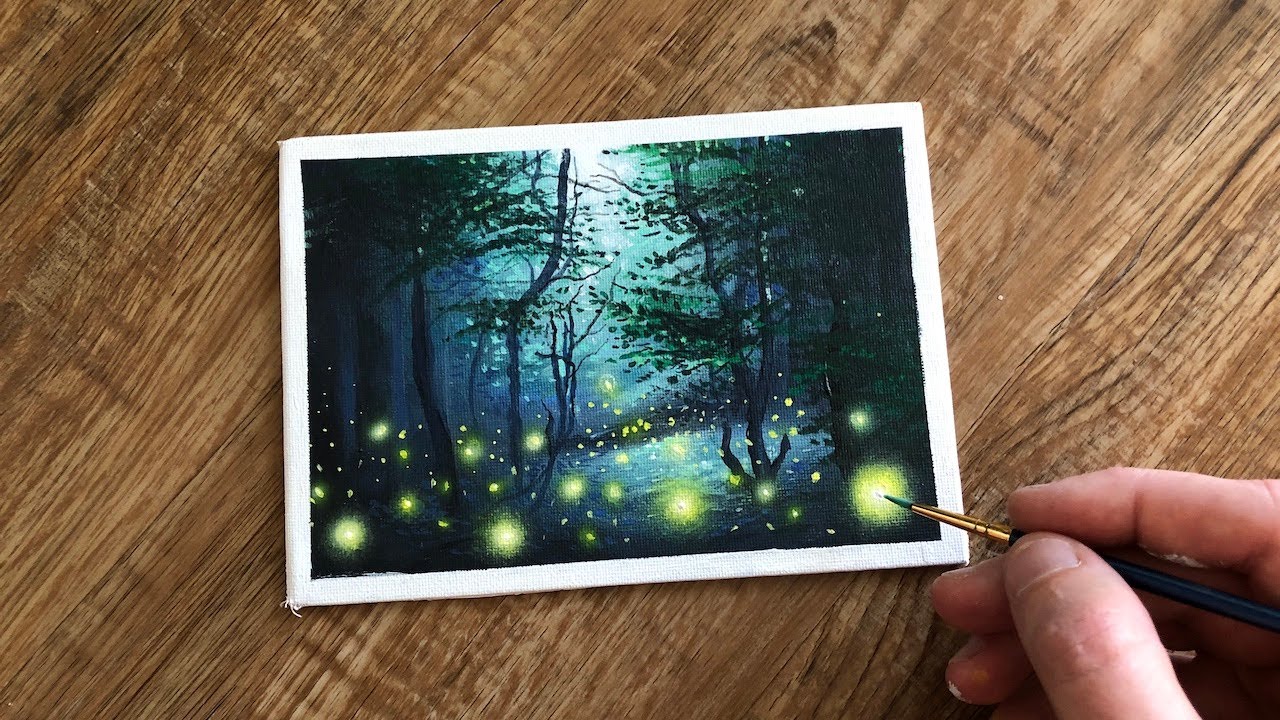 Painting a Forest with Fireflies | Acrylic on Panel
