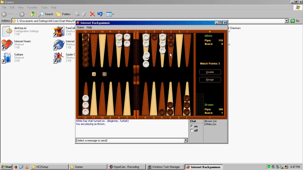 Windows XP Internet Backgammon Gameplay (Recorded April 08 2017)