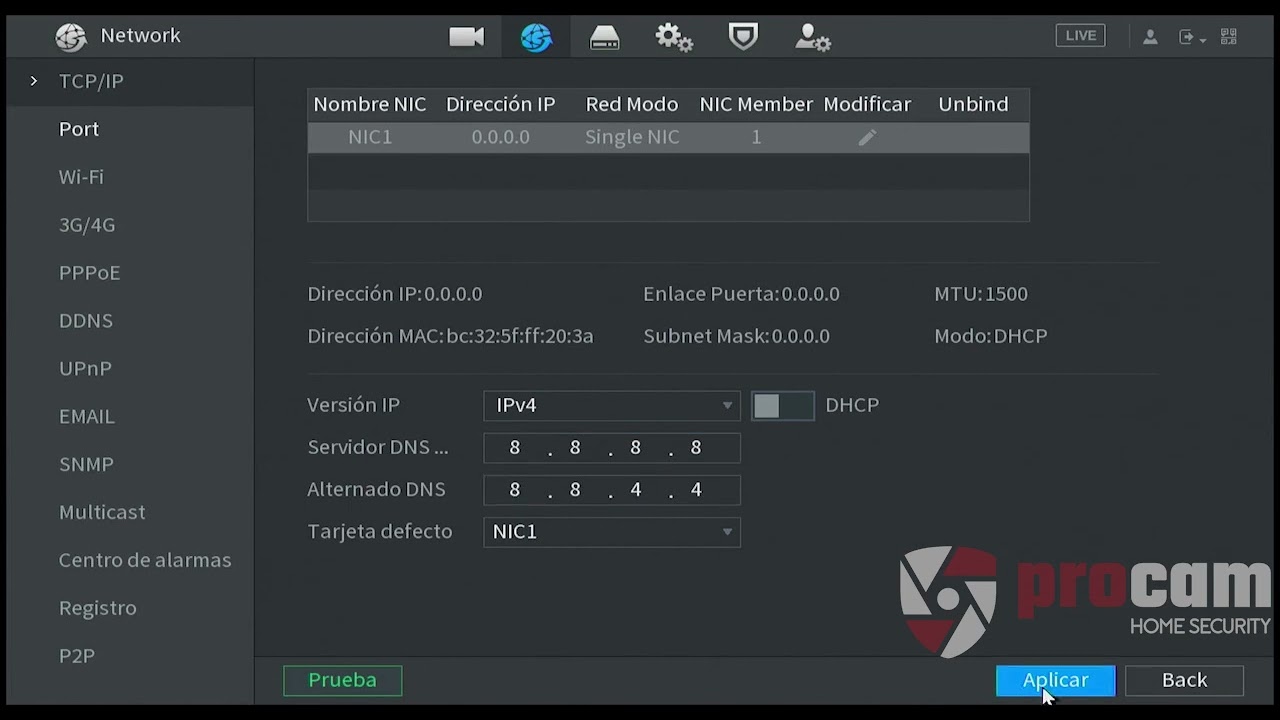 Configuraci&oacute;n de red DVR Dahua V 4.0