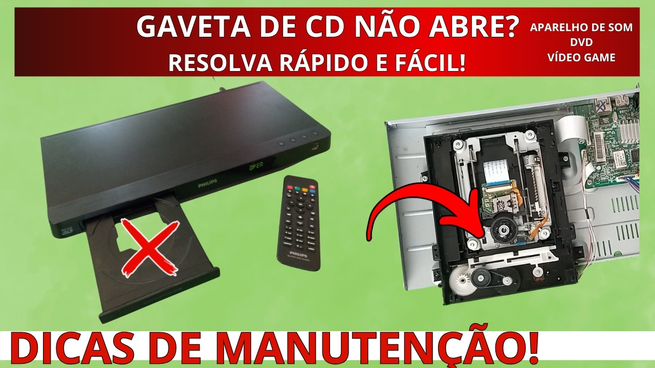 Como consertar aparelho de blu ray dvd cd que não abre gaveta, não ejeta cd (bandeja do cd não abre)