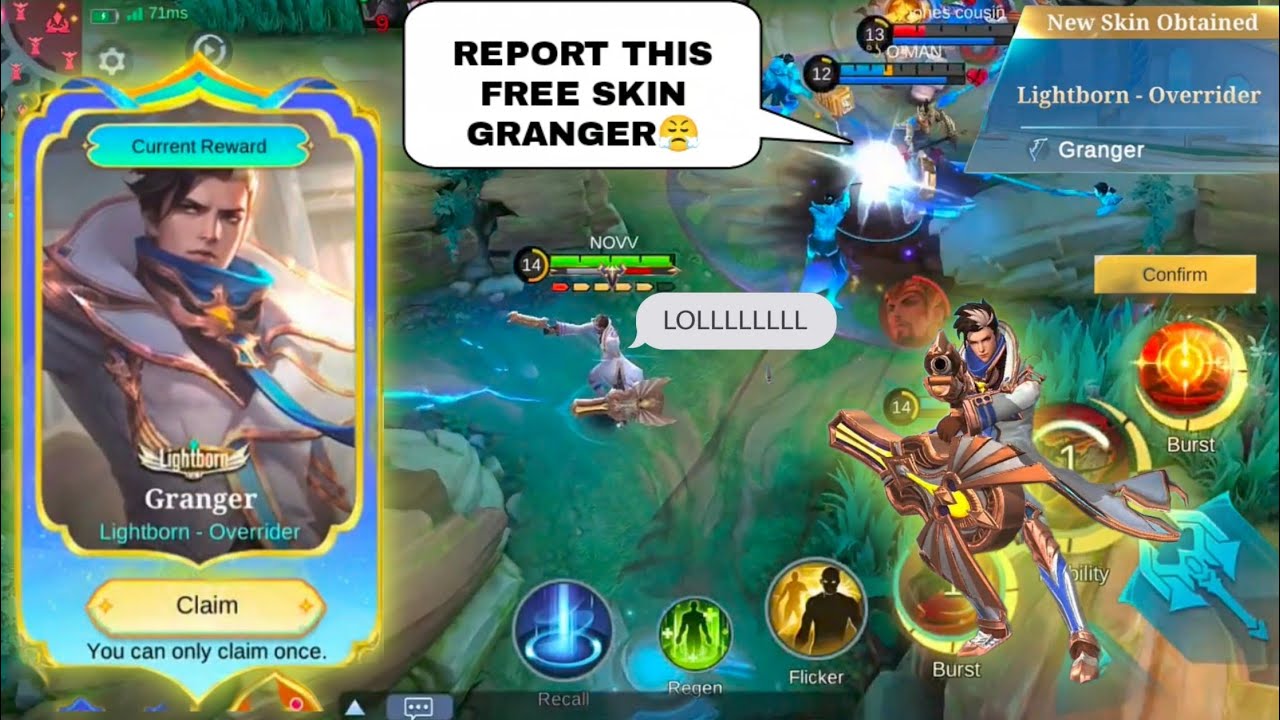 GRANGER FREE LIGHBORN SKIN  FUNNY GAMEPLAY 😁 #mlbb #granger #novvgaming 