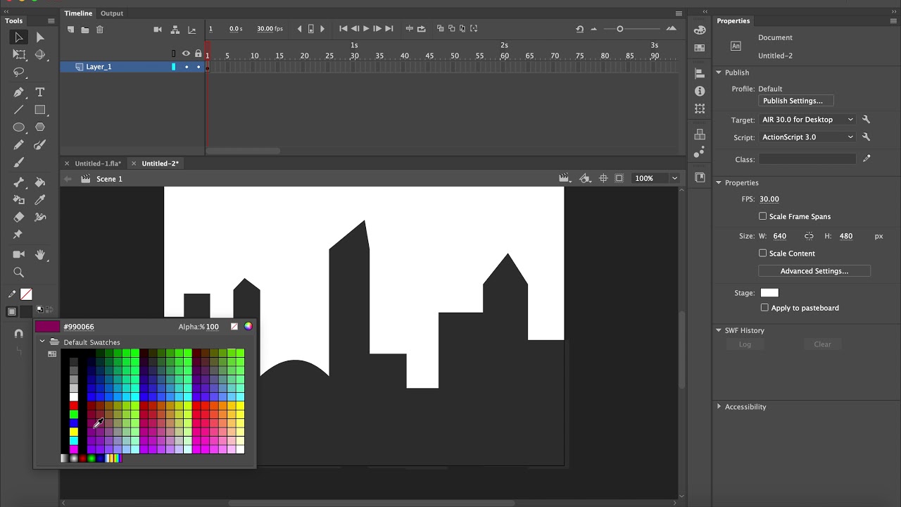 Adobe Animate CC 2019 Using the shape tools to create easy city and trees beginners tutorial.