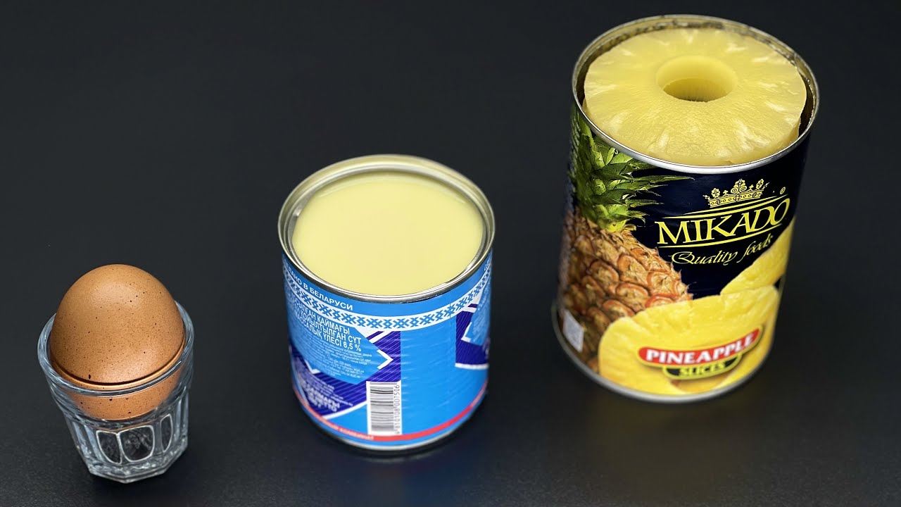 Пирог из трех ингредиентов! Никакой духовки! Отличный недорогой ананасовый пирог без выпечки !!!