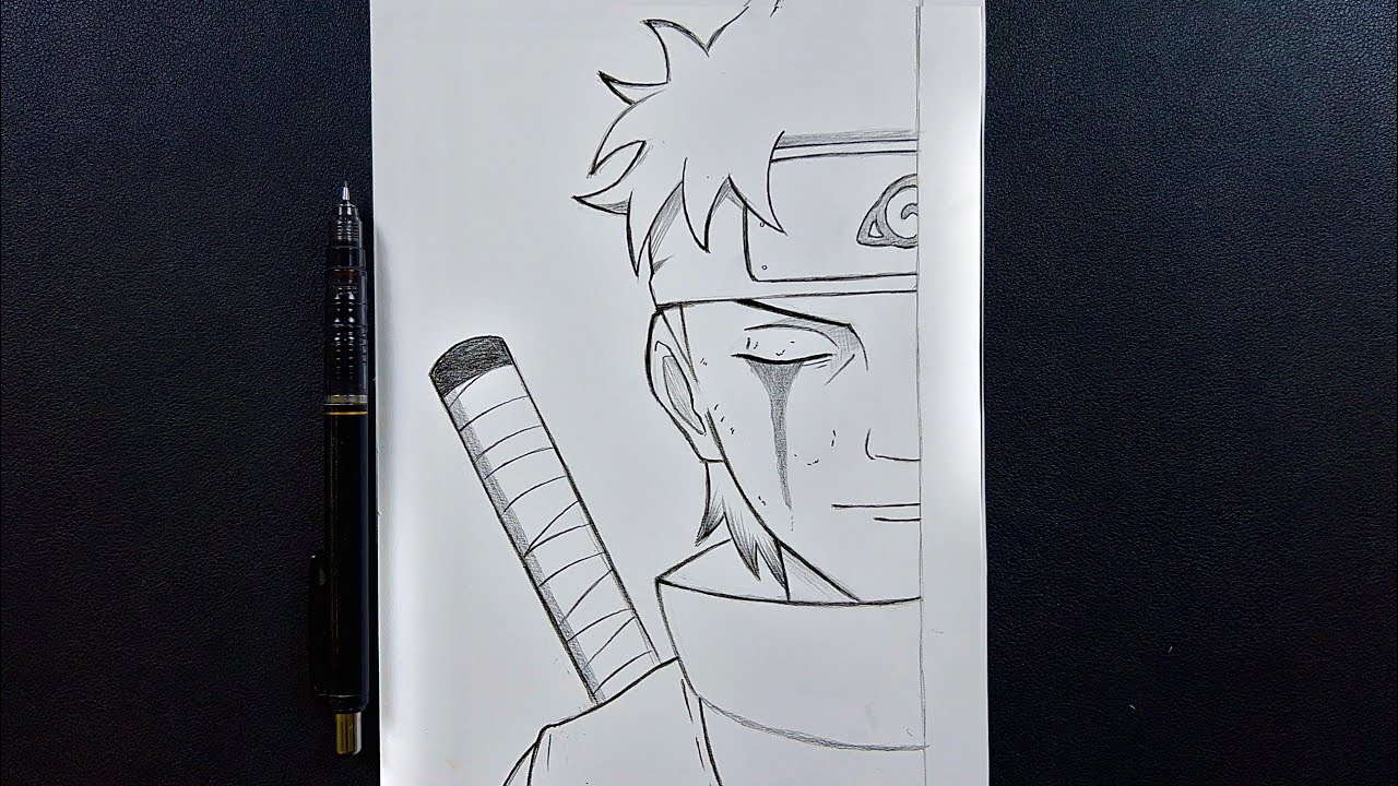 Anime sketch | how to draw Shisui Uchiha half face easy step-by-step