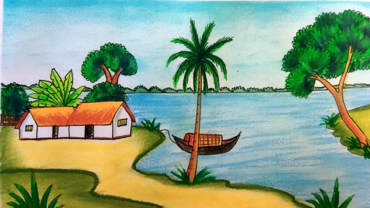 Village scenery drawing is easy.সহজে গ্রামের দৃশ্য আঁকা ।