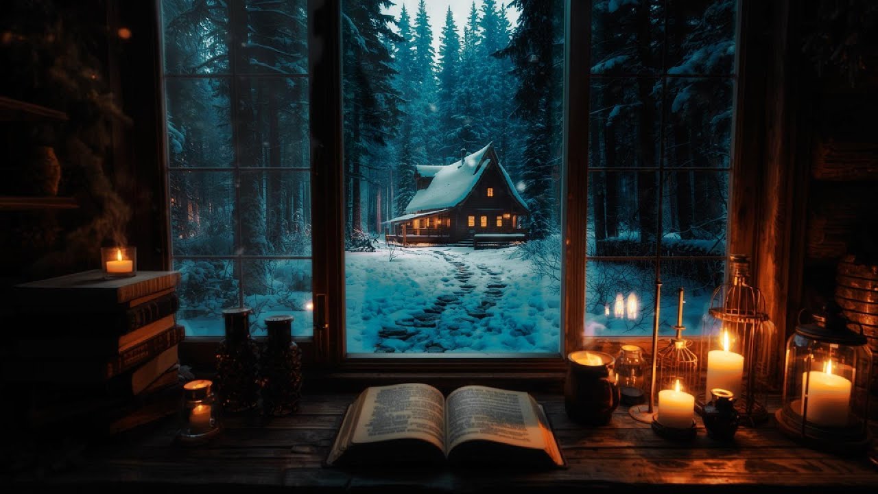 Dark Academia Winter Cabin Ambience ❄️ Candlelight, Snowy Forest & Cozy Reading Night