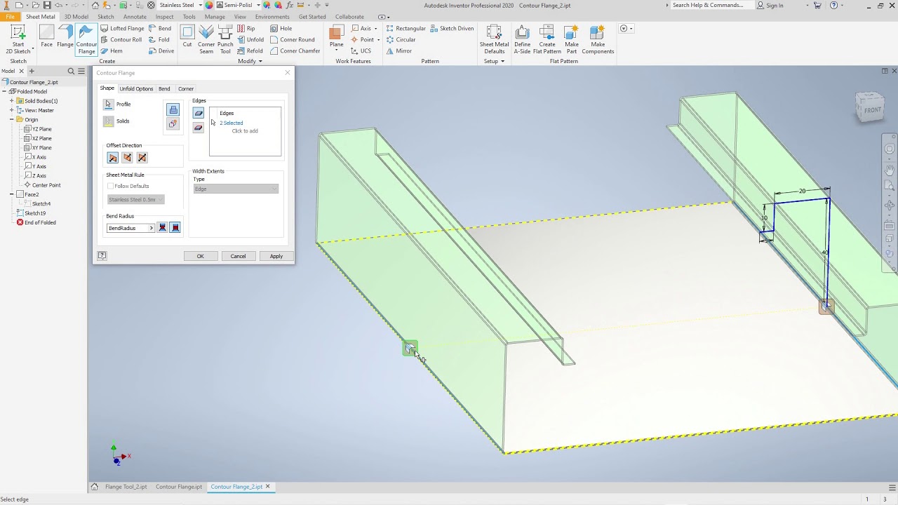 04 Autodesk Inventor 2020 Sheet Metal - Contour Flange