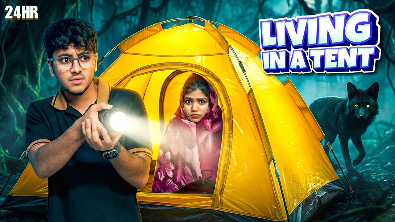 Living In A Tent  ⛺️ for 24 Hours 😱 Part 2 it’s deep gungun