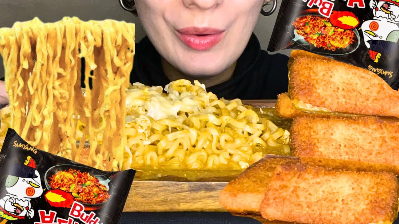 ASMR EATING | Raman spicy noodles 🍜 with cheese and fried chicken crispy nuggets 🍗🍗No talking 