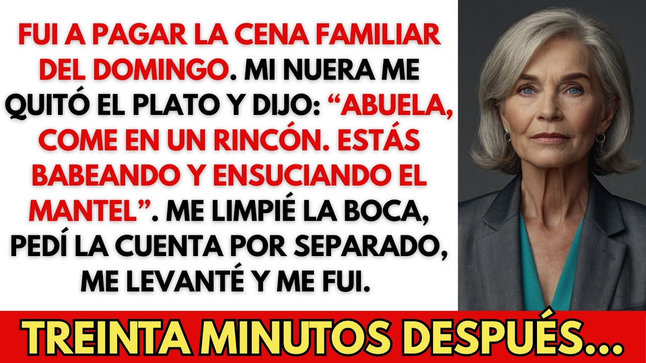 Mi nuera me humilló en la cena familiar: “Abuela, come en un rincón. ¡Estás babeando!” Entonces yo…