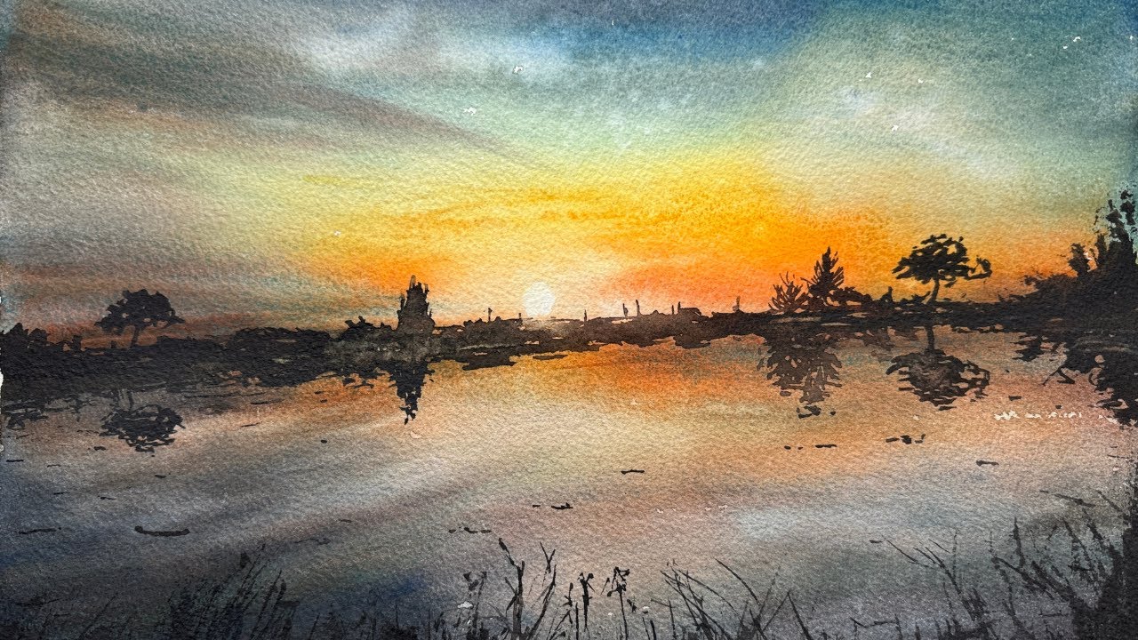 4 techniques simples pour ce coucher de soleil à l'aquarelle