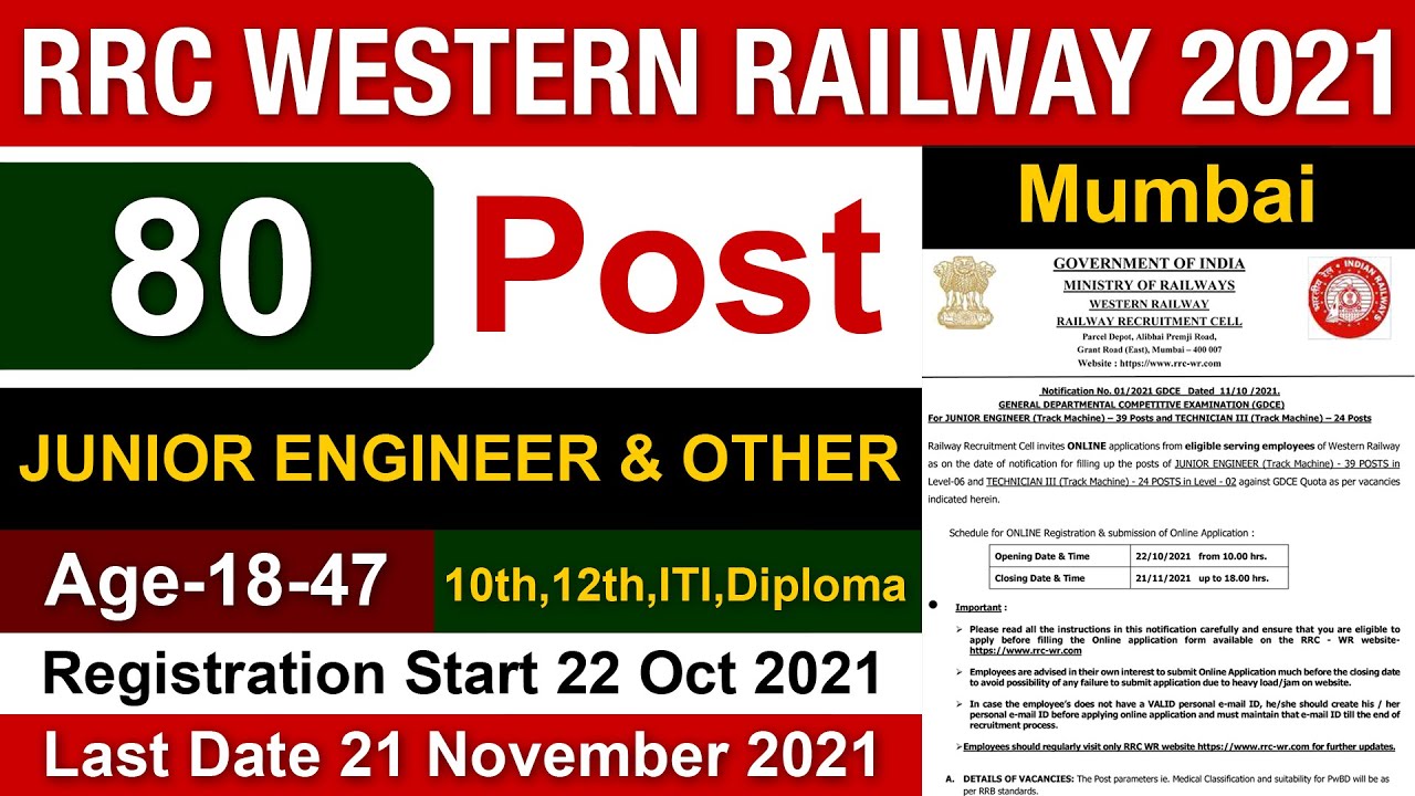 RRC WR Recruitment 2021 I 80 Junior Stenographer Vacancies I RRC Western Railway Recruitment 2021