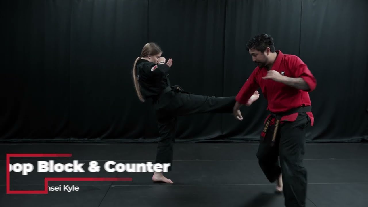 Scoop Block with Round Kick Counter (Defense Against Front Kicks)