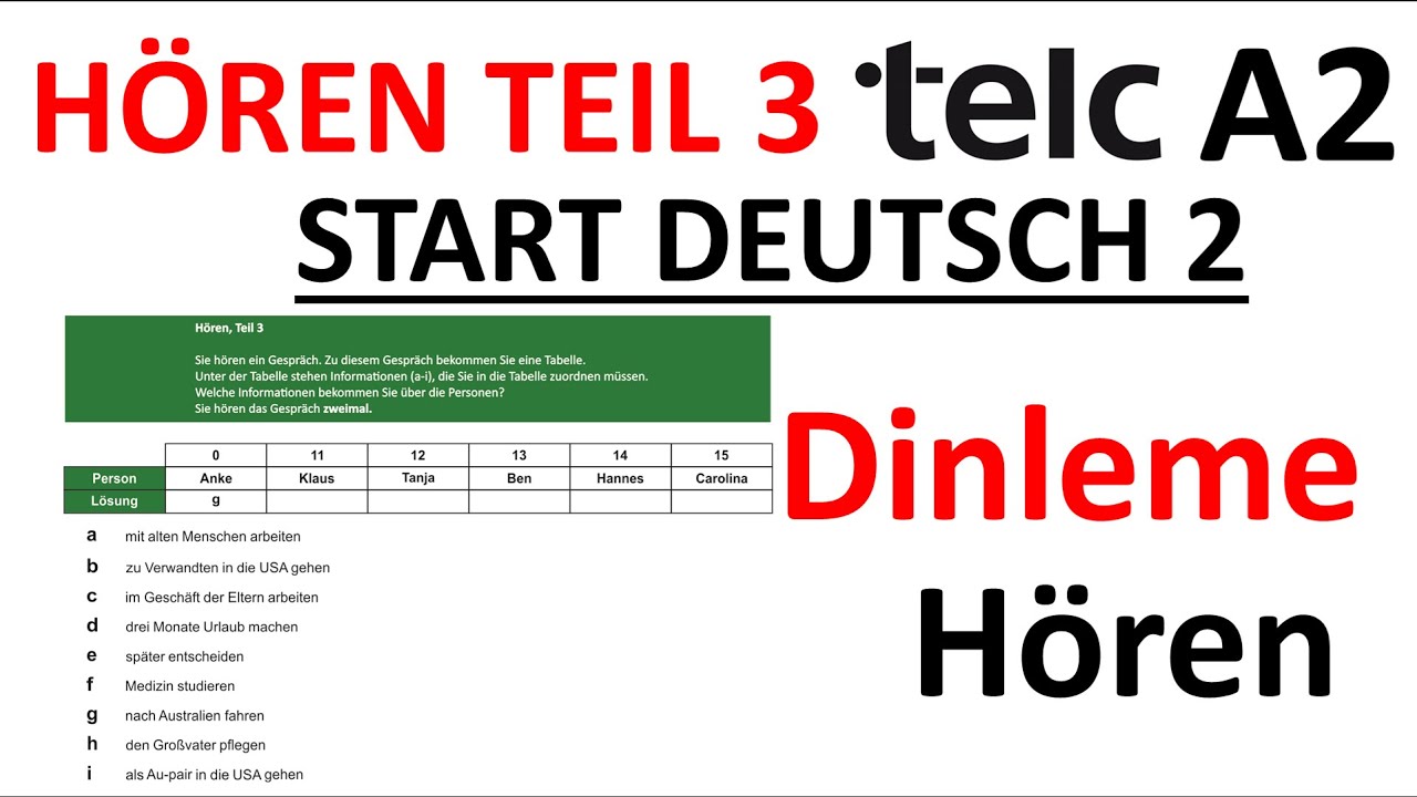 Telc A2 Deutsch Start 2 Hören Teil 3/Dinleme 3. Bölüm Deutsch-Almanca A2 Prüfung-Sınav #telc #telca2