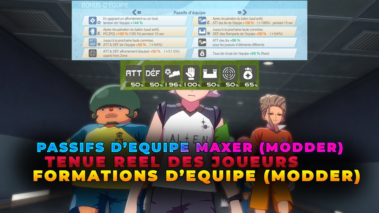Inazuma Eleven Victory Road Passifs d'&eacute;quipe HACK, Formations Equipe HACK, Vrai Tenue de joueurs