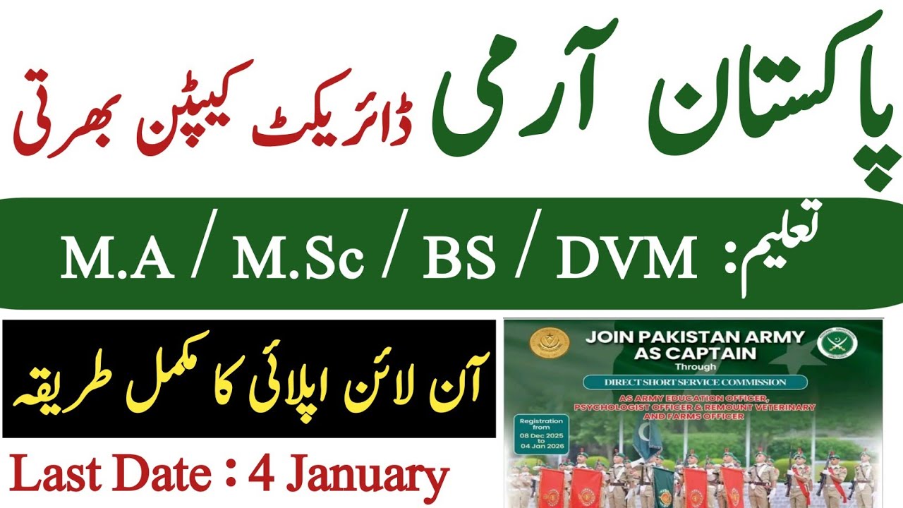 Join Pakistan Army as Captain | Education, Psychologist, Veterinary & Farms Officer | Online Apply