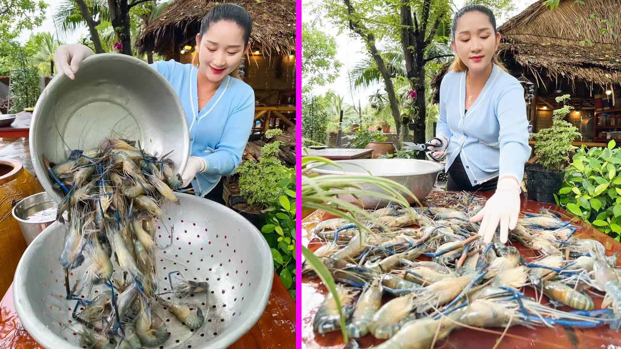 River Prawn roast and cook soup with country style by Chef Sros - Cooking with sros