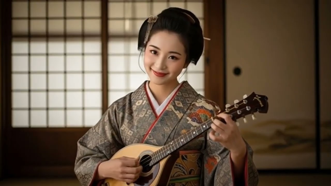 Beautiful Japanese woman playing 