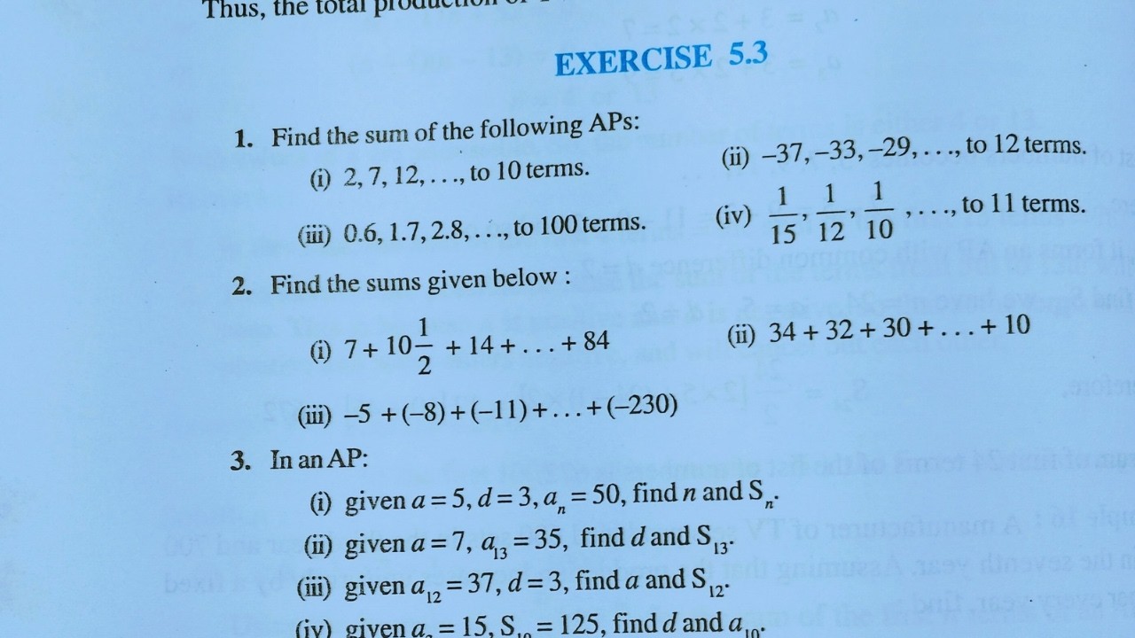Class 10 maths l Exercise 5.3 l Chapter 5 l Arithmetic progression l Ncert l solution l Cbse