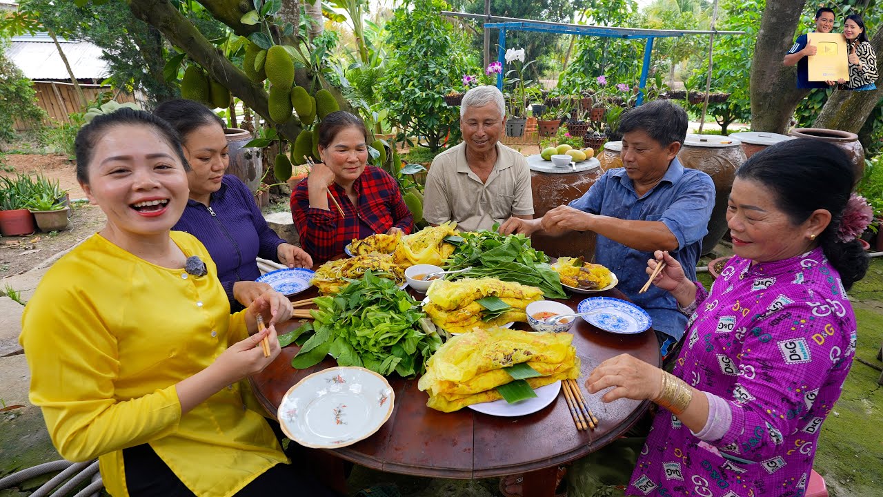 Đổ Bánh Xèo Miền Tây thịt Vịt Củ Hủ Dừa siêu ngon ở Quê Phan Diễm cùng Gia đình nhà Bác 2