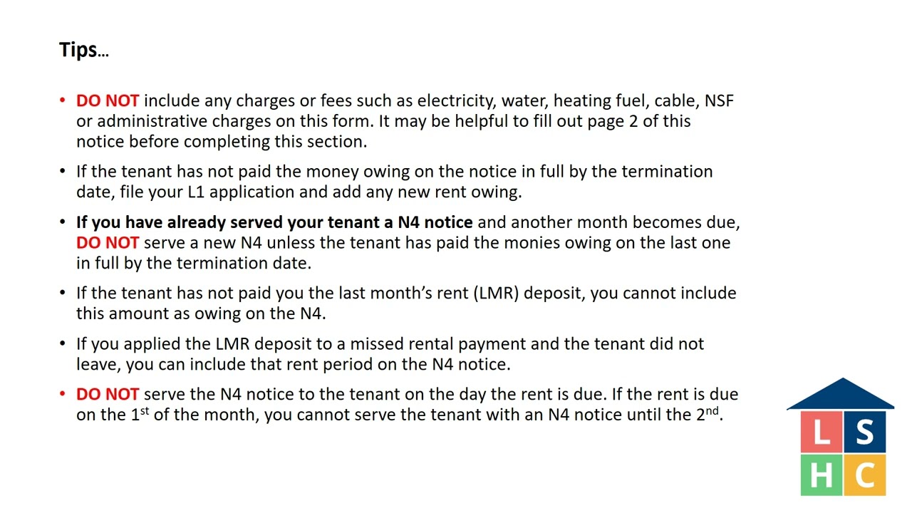 Form N4 - Notice for Non-payment of Rent