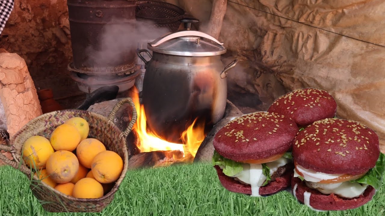 روتين المرأة في البادية المغربية 🇲🇦 شهر رمضان .  فطورنا برغر بالباربا او الشمندر 🍔 حريرة بالشعير ..