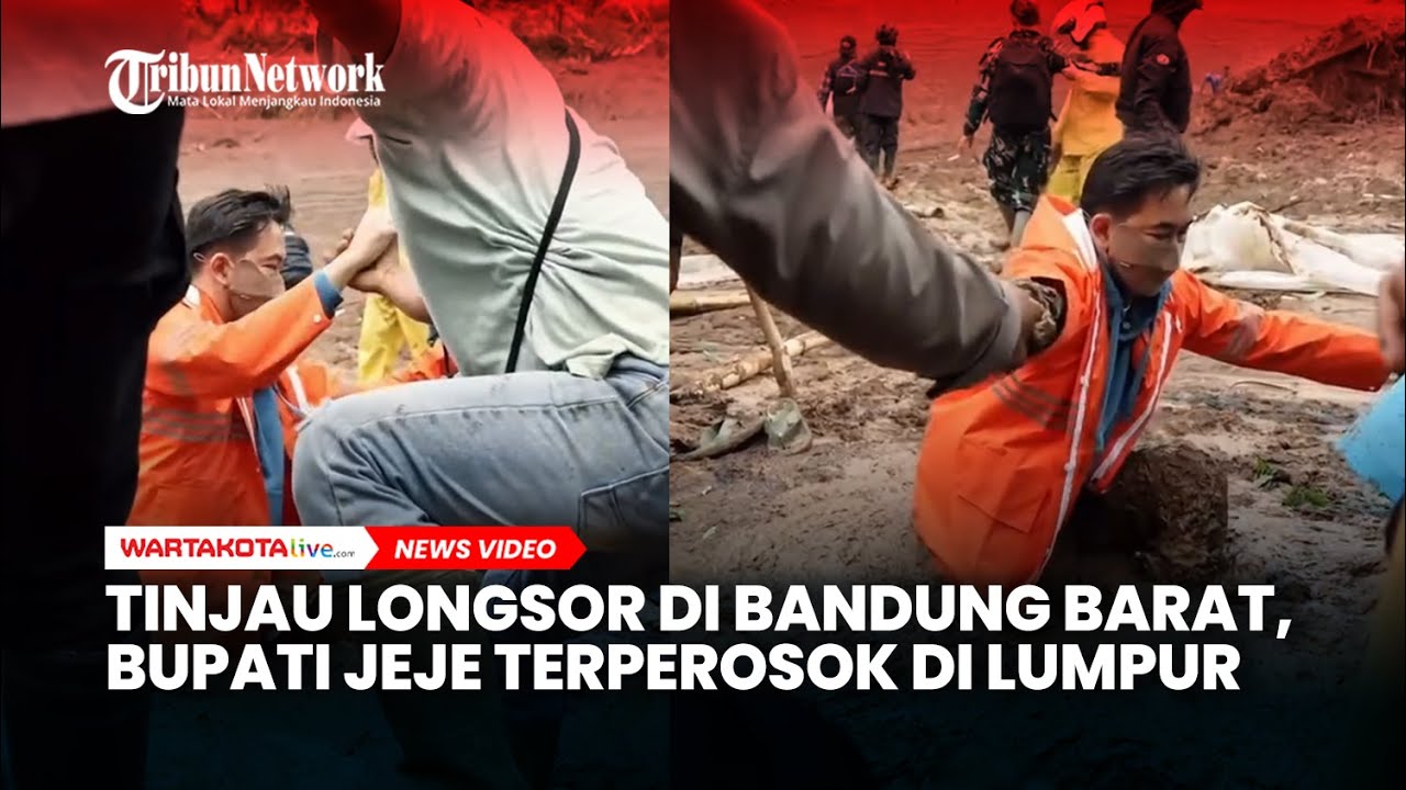 Tinjau Longsor di Bandung Barat, Bupati Jeje R  Ismail Sampai Terperosok di Kubangan Lumpur