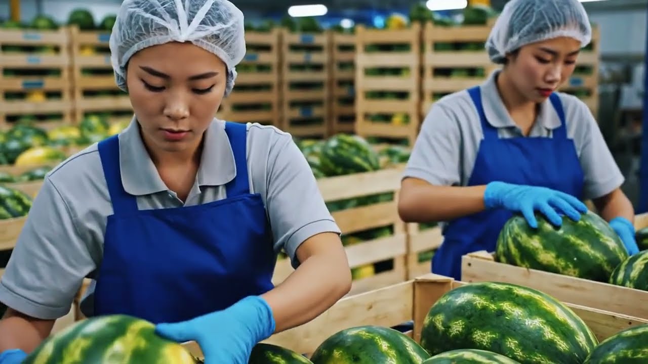 Inside a Modern Watermelon Processing Plant: From Whole Melons to Sweet Red Juice (Full Process)