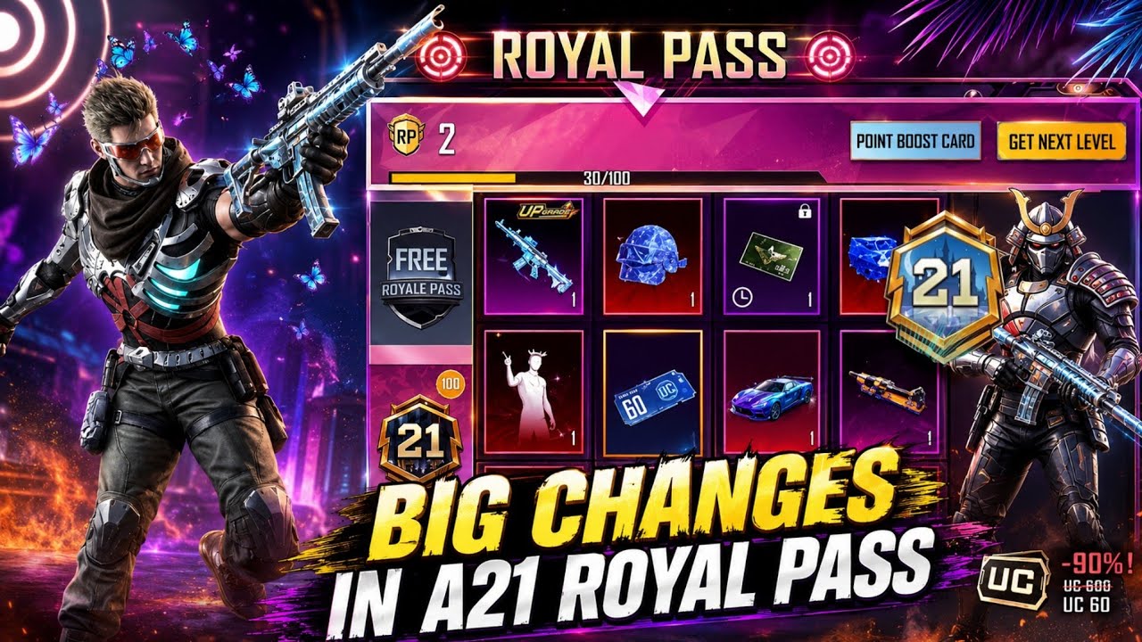 ✅ A21 Royal PASS | 1 TO 100 RP REWARDS | v4.6 NEW UPGRADABLE SKINS | A21 ROYAL PASS & v4.6 UPDATES
