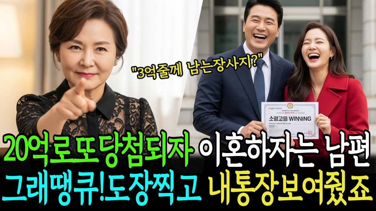 20억로또당첨되자 이혼하자는 남편 그래땡큐! 도장찍고 제 통장보여줬습니다