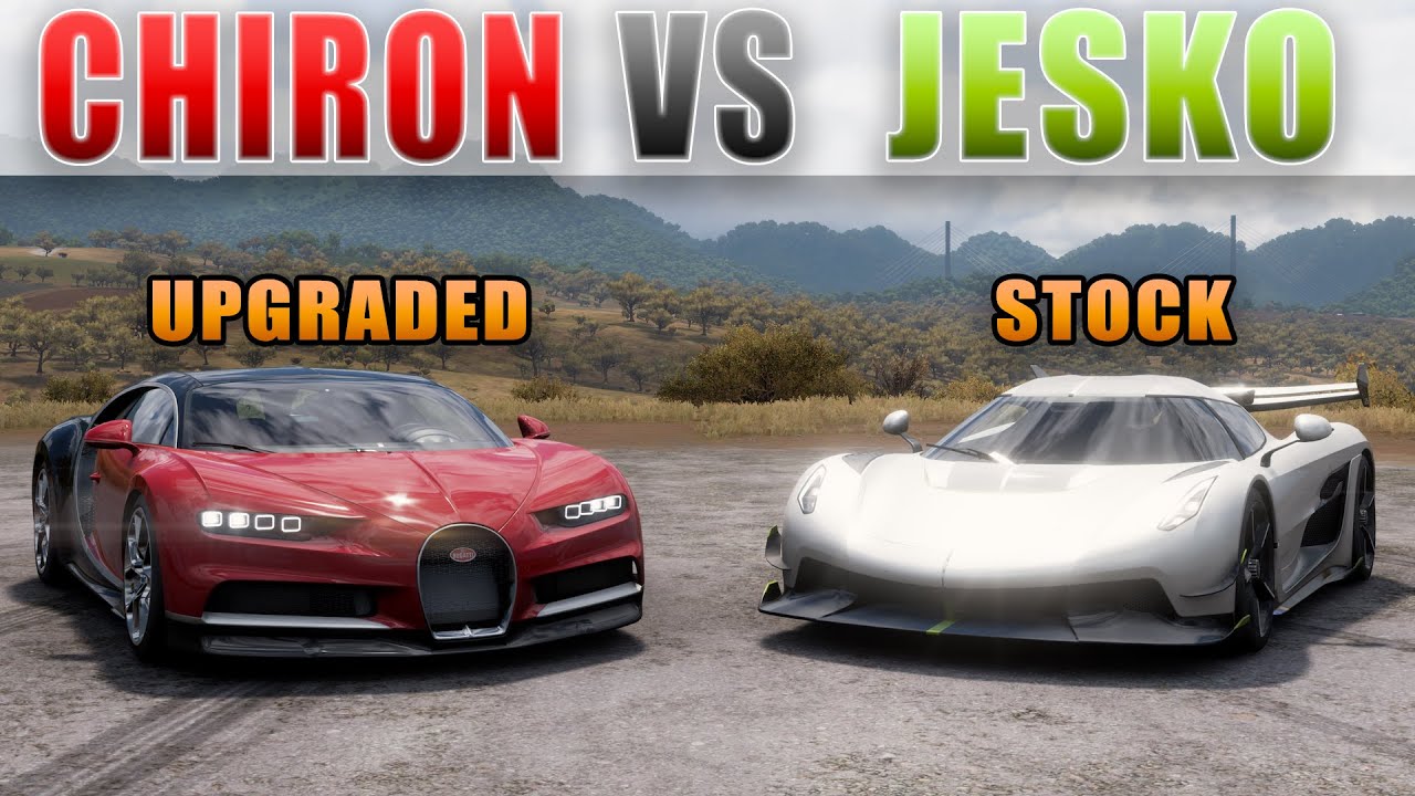 Forza Horizon 5 Drag race: Koenigsegg Jesko (Stock) vs Bugatti Chiron (Max Upgraded)