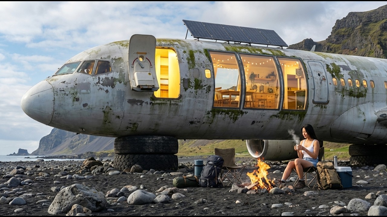 Building a Dream House Inside an Abandoned Boeing 757-200 on a Secluded Icelandic Black Sand Beach V