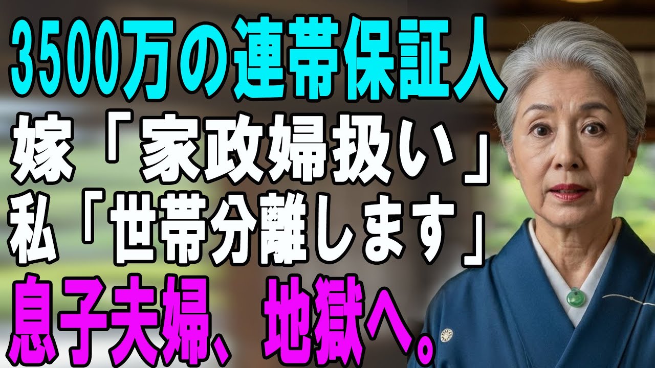 嫁「家政婦の分際で！」私「承知しました（笑）」→こっそり『世帯分離』して3500万の連帯保証人を外れた結果…息子夫婦「え、一括返済？」【シニアライフ】【60代以上の方へ】