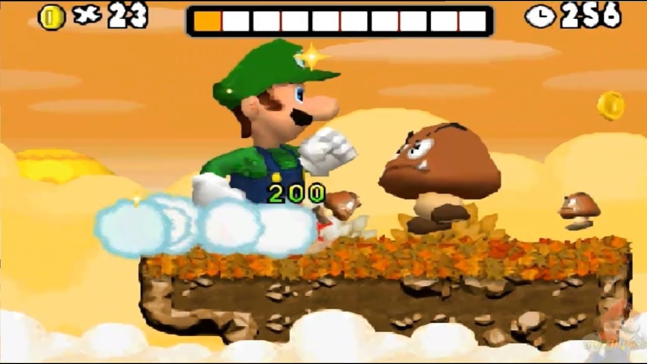 Newer Super Mario Bros DS 100% World 1: Goldleaf Plains
