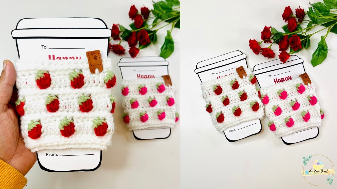 Strawberry Coffee Cup Cozy | Crochet Coffee Cup Cozies | Coffee Cup Sleeve