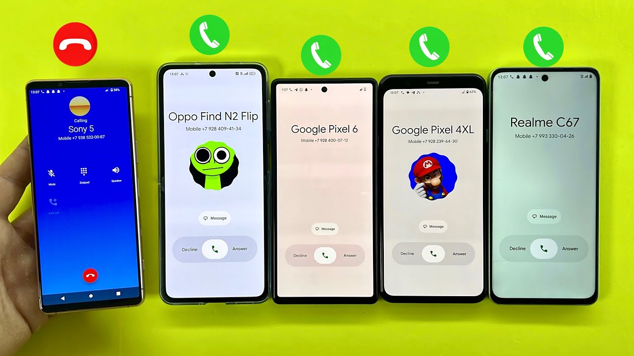 Incoming Call OPPO Find N2 Flip Vs Google Pixel 6/ 4XL Vs Realme C67/ Outgoing Call from Sony Xperia