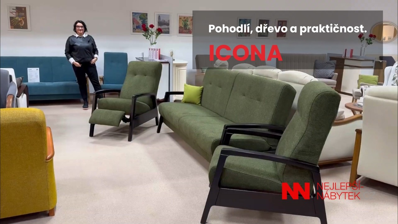 Icona – rozkládací pohovka s dřevěnými područkami a úložným prostorem