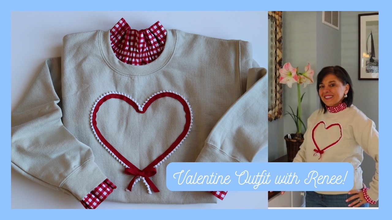 VALENTINES DAY OUTFIT 💗UPCYLED SWEATSHIRT 🪡SEWING COLLAR & CUFFS