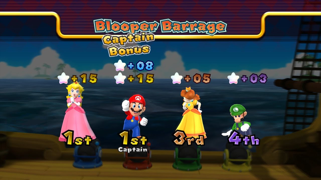 Mario Party 9 - Peach vs Mario vs Luigi vs Daisy - Blooper Beach