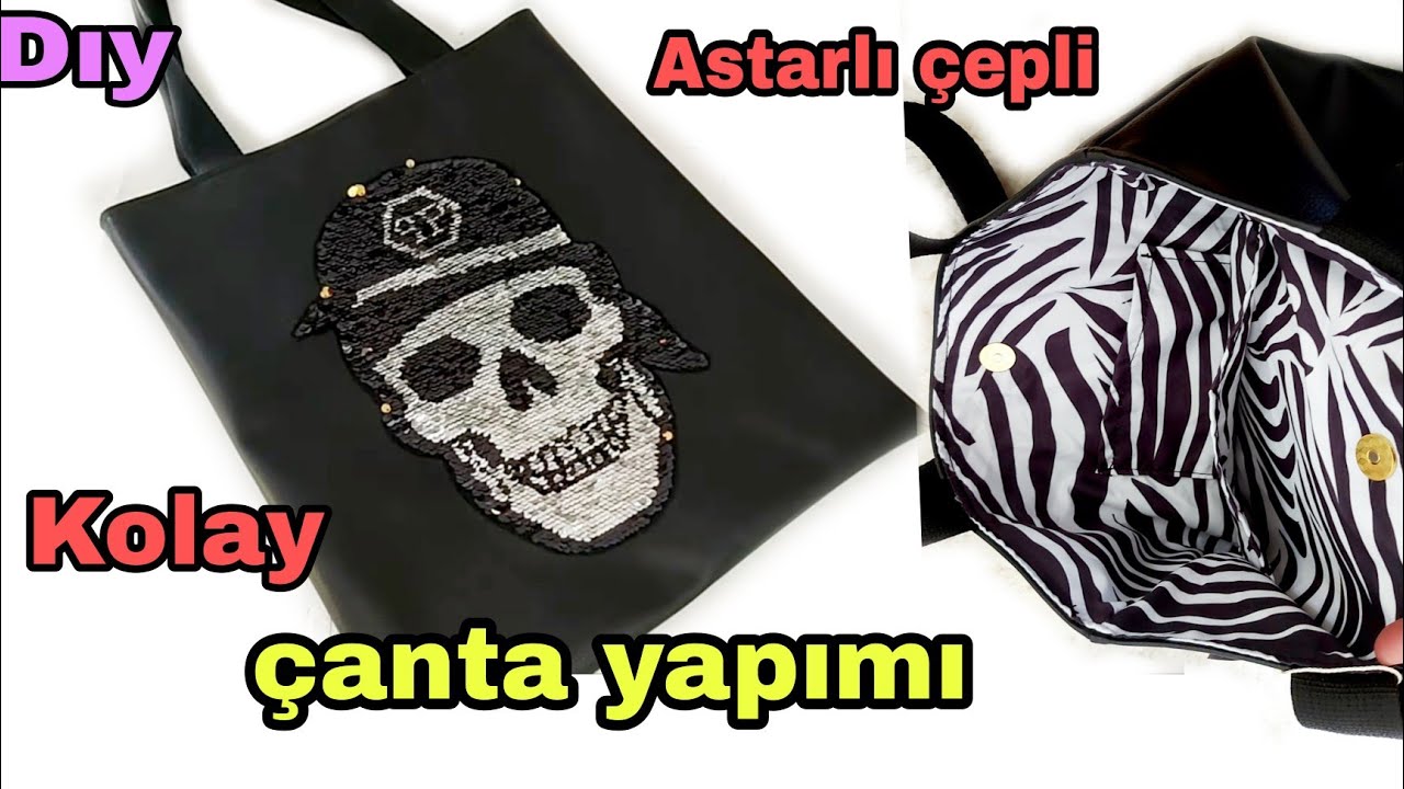 Dıy /Çanta Dikimi. Suni Deri çanta.Sewing a vegan bag with a skull emblem