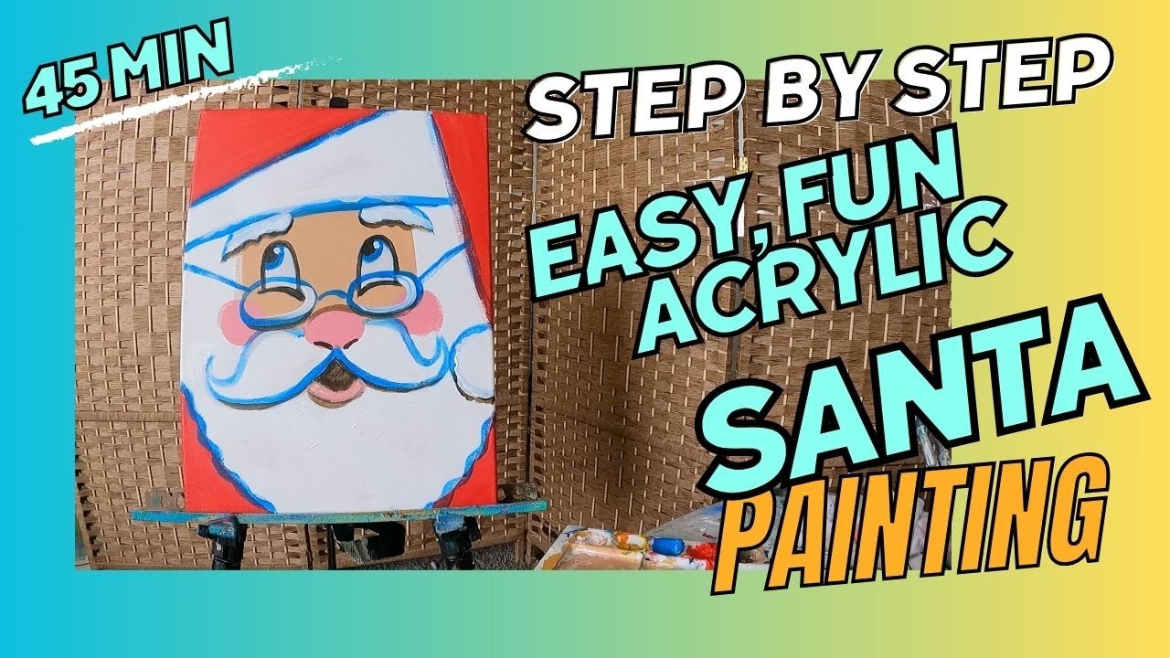 How to Paint: Sweet Santa Face / Step by Step Christmas Acrylic Painting Tutorial /Art Class @Home