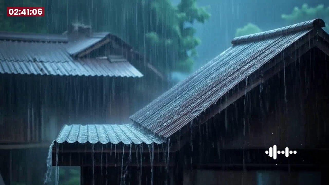 Goodbye Lassitude with Heavy Rain & Ruinous Thunder Sounds on Desolate Tin Roof in Forest at Night