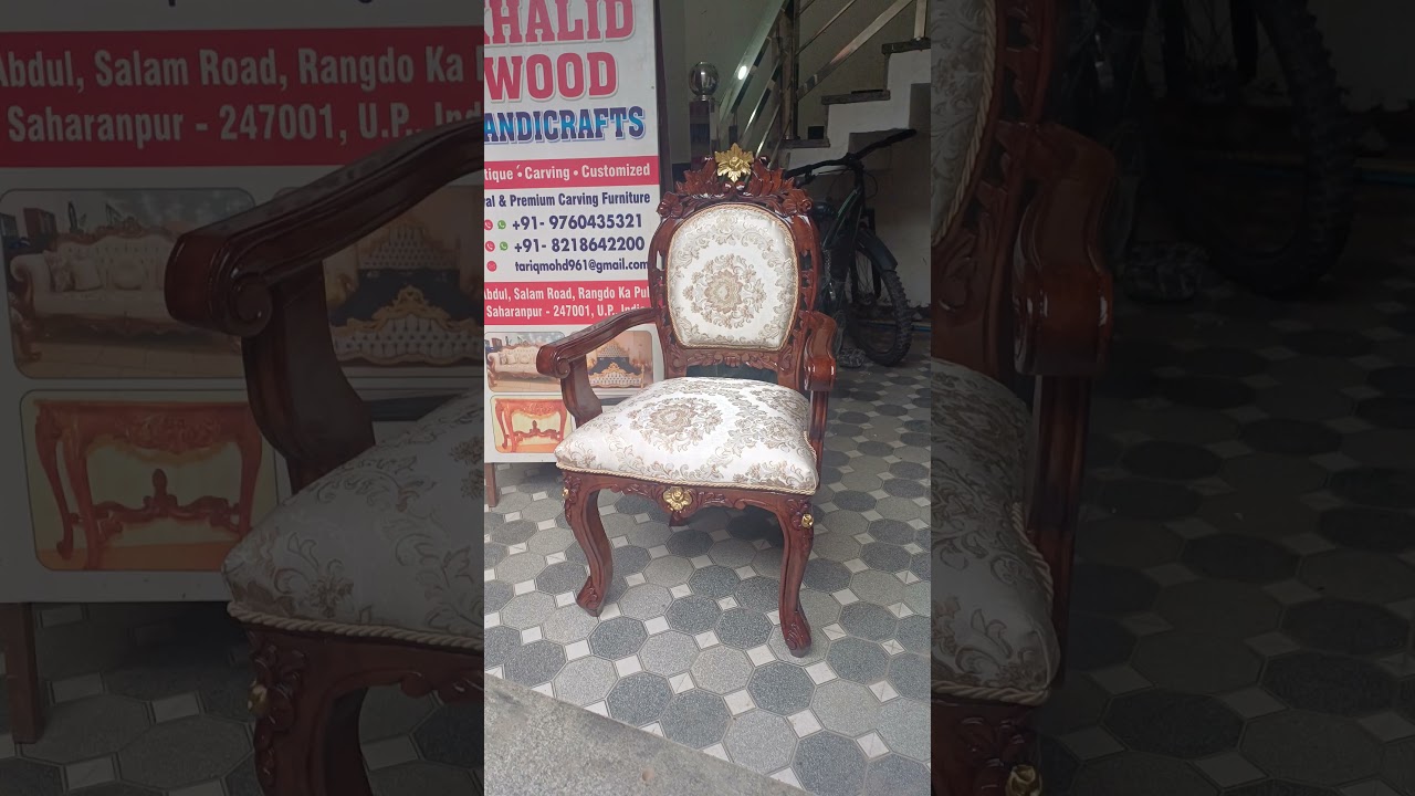 TEAK WOOD CARVED WOODEN Arms CHAIR WALNUT FINISHED 